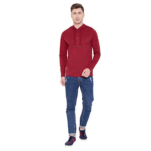Image of LE BOURGEOIS Men Solid Regular Fit Hooded Neck Full Sleeve Cotton Sweatshirt Hoodie T-Shirt