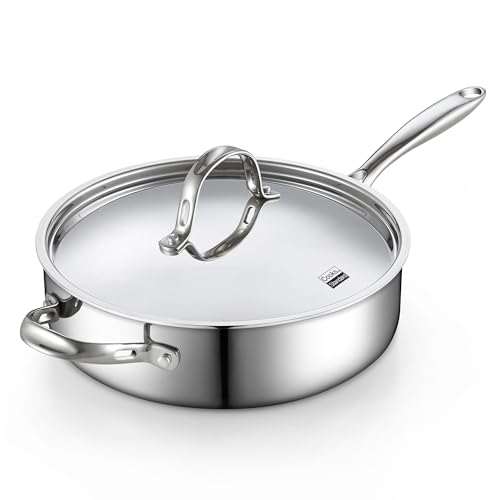 Cooks Standard Multi-Ply Clad Stainless Steel Sauté Pan, 10.5 Inch Deep Frying Pan Skillet with Lid, Induction-Ready Cooking Pan with Stay-Cool Handle, Dishwasher & Oven Safe, 4-Quart by Cooks Standard - Used condition - US$45.64
