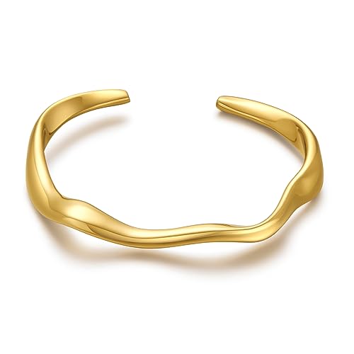 WOWORAMA Teardrop Gold Cuff Bracelets for Women Adjustable 18K Gold Plated Chunky Open Cuff Bangle Bracelets Minimalist Thick Gold Wrist Cuff Bracelets