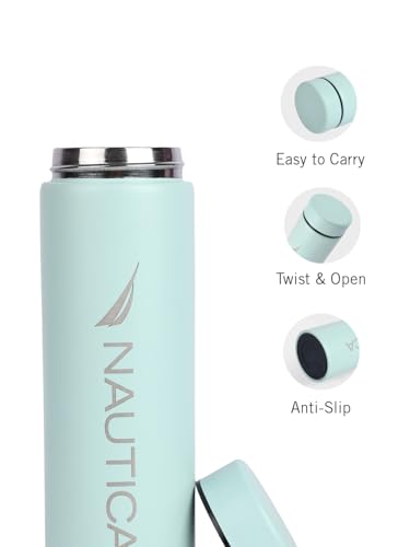 Image of NAUTICA Premium Leak-Proof Insulated Water Bottle - 1pc (Stern)| 500ml | Stainless Steel Flask with 24 Hours Temperature Retention | Ideal for Travel, Gym, Office Use Titanium Solid-LightGreen