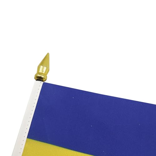 Image of AZ FLAG - Ukraine Table Flag 4'' x 6'' - Ukrainian Mini Desk Flag 100% Polyester 15 x 10 cm - Office Banner with 10'' Pole - Golden Spear