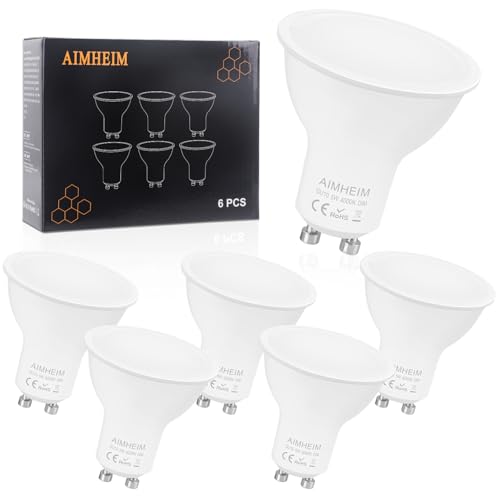 AIMHEIM Bombillas LED GU10 Regulable Focos Luz Blanca Neutra 4000K, 5W Equivalente a 50W, Lampara Casquillo Gu10 Bajo Consumo, 6 Piezas