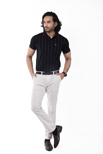 Image of Men's Polo T- Shirts Collar Neck Half Sleeves, Regular Fit, Cotton Mercerized Collection with All Over Vertical Printed Stripes /Comfortable and Soft