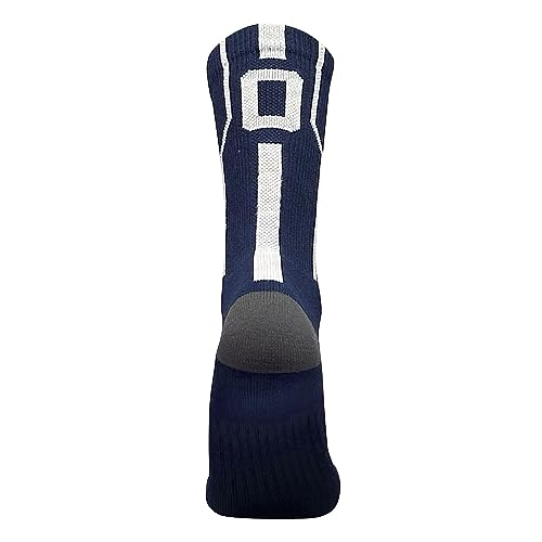 Mk Socks Player ID Jersey Number SINGLE Crew Sock - Navy Blue, White (SINGLE-0, L)