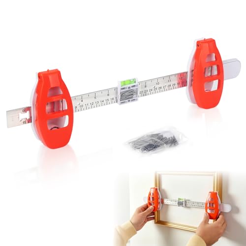 Level Ruler Picture Hanging Tool 3-In-1 Hang Hero Picture Hanger Built-in Level for Home & Hotel Decor Magnetic & Press Nails Easy Installation for Frames Shelves Mirrors (Including 80pcs Nails)