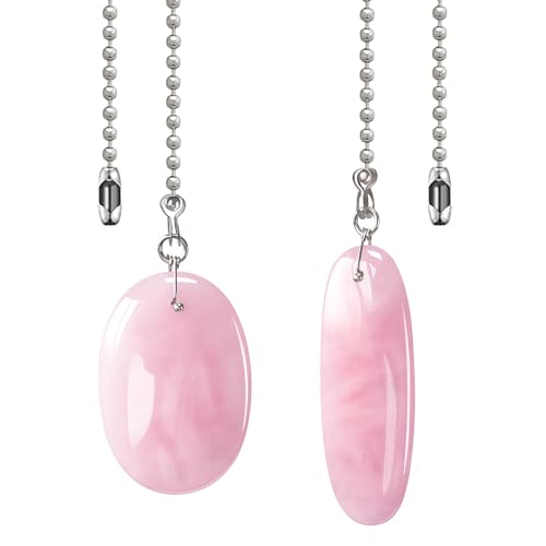 Image of LEFERS Ceiling Fan Pull Chain, 2 Pieces Natural Gemstone Pendants with 12 inch Ceiling Fan Chain Extender and Connector (Rose Quartz)