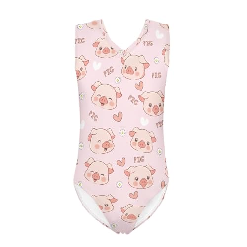 Image of Girls Cartoon Pattern One-Piece Swimsuits Sport Racer Swimwear Beach Bathing Suit, Size 5-14