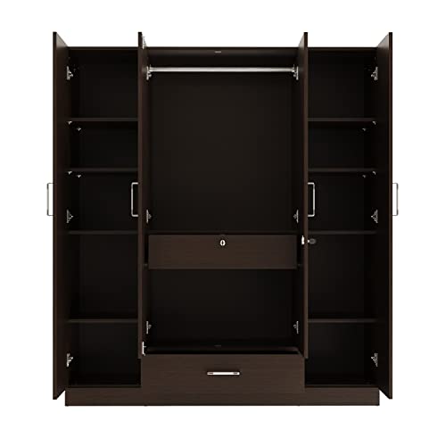 Image of Wakefit Wardrobe | 1 Year Warranty | Engineered Wood Almirah, Cupboard for Clothes Storage | 4 Door, 2 Drawers, 1 Hanging Space | Gingham - Wenge
