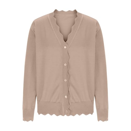 Women's Cardigan Sweater V Neck Lightweight Button Front Knit Tops Khaki - image 4