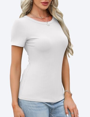 Women Ribbed Short Sleeve Tops Crew Neck Fitted Basic Tee Tshirts Cute Spring Clothes Summer Outfits 2025 Trendy Casual3