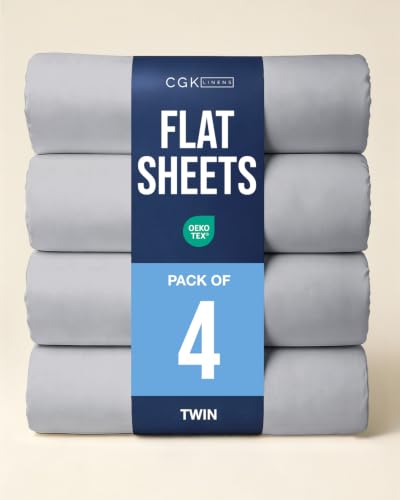 Twin Size Flat Sheet - Pack of 4 Top Flat Bed Sheet Only - Steel Blue