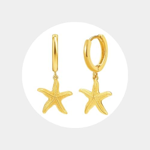 SANNYRA Huggie Earrings for Women - 14K Gold Plated Beach Sea Drop Dangle Earrings - Starfish Butterfly Moon Star Seashell Beachy Jewelry - Image 7