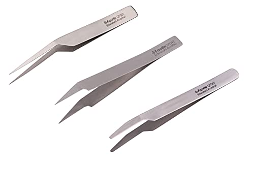 FAUDE Federstahlpinzetten 3-er Set fein-spitz, spitz und stumpf-rund 10,5cm für Terrarium, Labor, Modellbau zum fassen empfindlicher Objekte, Spiderlinge, Skorpione, Ameisen und Insekten