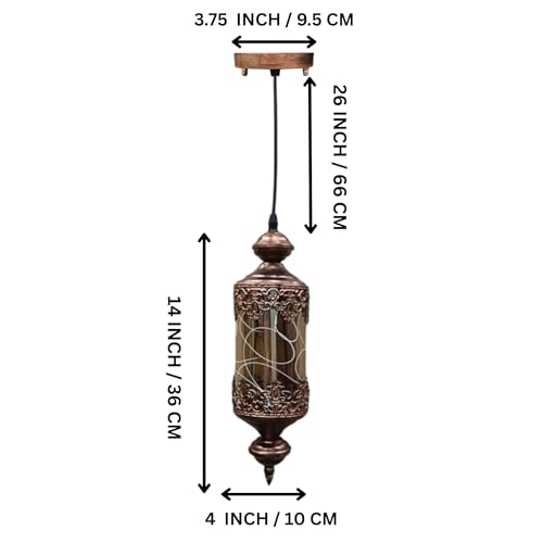 Image of Keylus Antique Hanging Light for Living Room Dining Bedroom, Moroccan Lantern Style Metal & Glass Pendant Lamp, (Bulb Not Included),Pack of 2