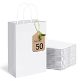 MESHA White Gift Bags 5.25x3.75x8 Inch 50 Pack,Small Paper Shopping Bags with Handles Bulk,Heavy Duty Reusable for Business Grocery Birthday Wedding Kids Party Favors (Made in USA)