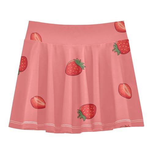 Strawberry Red Girls Athletic Skorts Flowy Golf Tennis Skirts with Shorts & Pocket