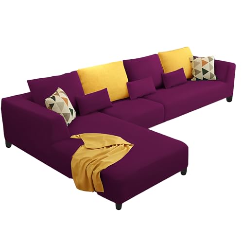 Image of Casaliving Minta LHS 6 Seater L Shape Sofa Set for Living Room (Purple Colour) Velvet Fabric Sofa Set for Living Room