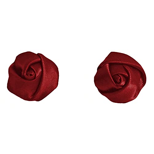 boucles d'oreilles puces clous fleur satin rouge blanches bleu rose fuchsia ou noires (Rouge Bordeaux)
