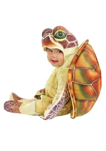 Infant Sea Turtle Costume with Hooded Jumpsuit Mitts Shoe Covers and Shell for Halloween and Play Pretend Dress Up 6/9 Months