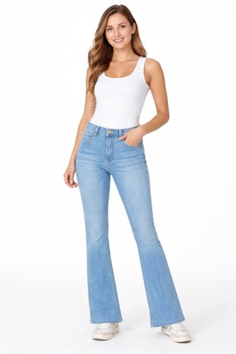 Image of DHYANAM Women High Waist Bootcut Jeans for Women | Stretchable Flared Denim Pants | High Rise Bell Bottom Jeans | Slim Fit Trendy Casual Wear for Girls