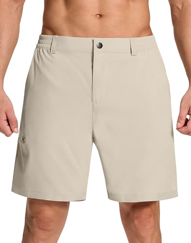 SERAMY Mens Stretch Golf Shorts with 6 Pockets Dry Fit 7 Inch Inseam Lightweight Dress for Hiking Work Casual Khaki