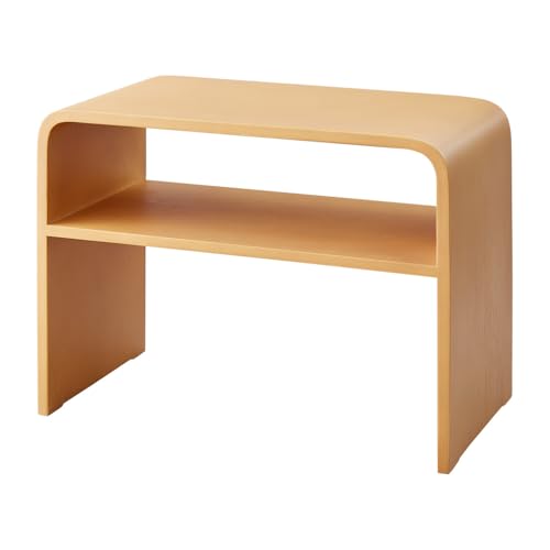 リコメン堂 2WAY コの字サイドテーブル 幅55cm 完成品 木製 天然木 (ナチュラル, 棚あり)