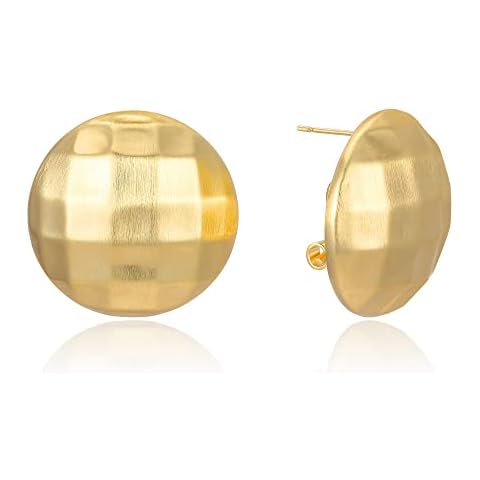 Aprilery Gold Stud Earrings for Women, Fashion Round Ball Shape Plated Gold Statement Cocktail Earrings for Women Girls Stud Jewelry Valentine's Day Gifts for Her, Copper, No Gemstone Cover