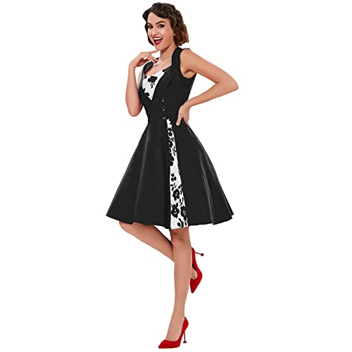 Image of KILLREAL Women's Vintage Polka Dot Print A-Line Pin Up Style Sleeveless Cocktail Party Casual Dress