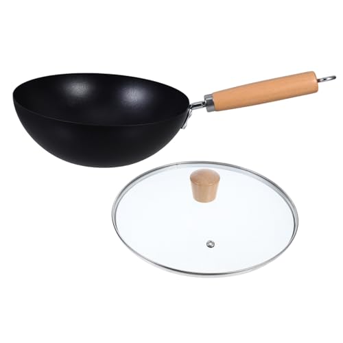 Wok pequeño de hierro con mango de madera antideslizante miniatura 1