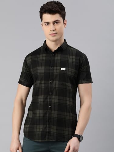 Image of Majestic Man Men Cotton Checkered Half Sleeve Slim Fit Casual Shirt