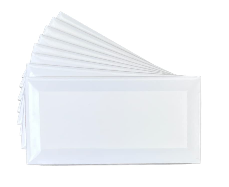 3x6 Bright White Beveled Glossy Ceramic Subway Tile - Wall Tile for Kitchen Backsplash, Bathroom Shower, Accent Walls - Box Covers 10 Sqft (80 Pieces) - Classic Look, Easy to Install