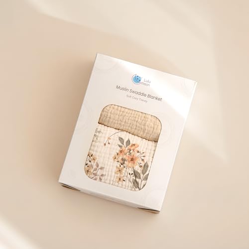 Image of lulumoon Muslin Swaddle Blankets for Baby: Soft Cotton Newborn Receiving Blankets - Floral Print Nursery Gift Set for Baby Girls(White Flower)