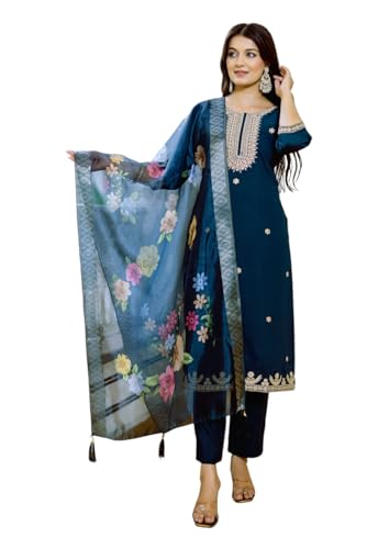 Kurta bleu pour femme en Chanderi idéal pour vos fêtes familiales et soirées