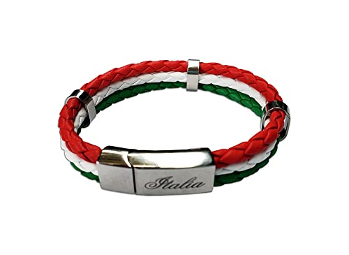 Tricolor Leather Bracelet with Stainless Steel Italia Clasp - Great Italian Themed Jewelry Gift