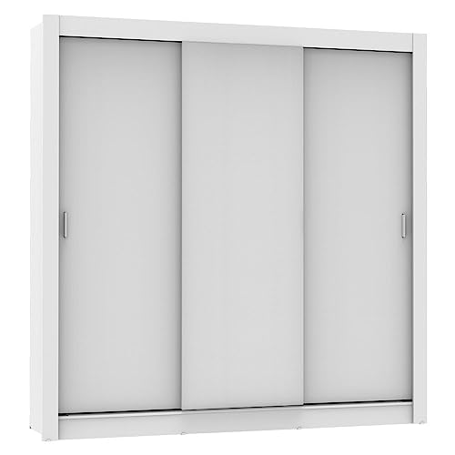 Image of Madesa 3 Sliding Doors Wardrobe Ample Storage Wooden Almirah 170 Cm with Shelves and Hanging Units for Bedroom - White