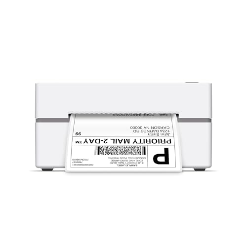 Image of Bluetooth Thermal 4x6 Shipping Label Printer Bundle, Wireless and USB Label Printer for Small Business, 203 Dpi Printer with 50 Labels, Android, iOS and Windows Compatible, White