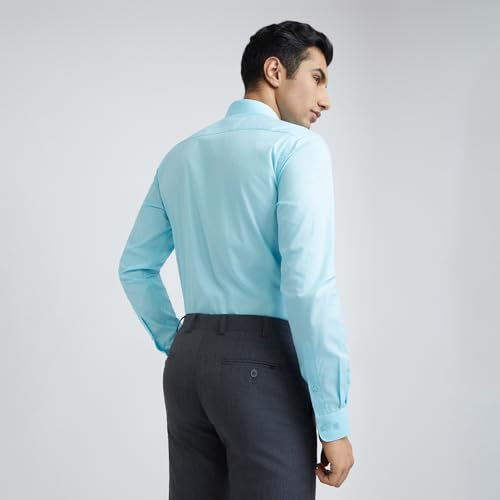 Image of Raymond Men Slim Fit Solid Pattern Pure Cotton Semi Cutaway Collar Full Sleeve Formal Shirt