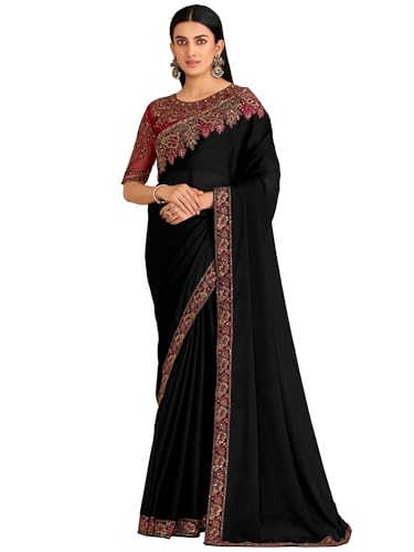 Image of AKHILAM Women's Satin Sequence Embroidery Saree With Unstitched Blouse Piece(SNDLWOD1601 TFH Parent)