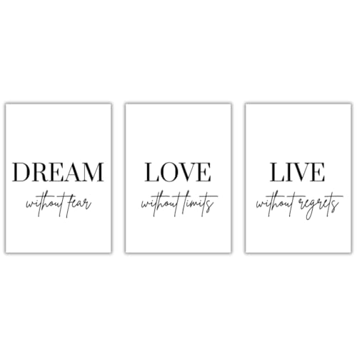 Freyheit Set di poster di alta qualità, elegante set di immagini per soggiorno o camera da letto, in bianco e nero, DIN A4 o A3 (21 x 30 cm o 30 x 42 cm), senza cornice (Dream Love Live, A4 (21 x 29,7
