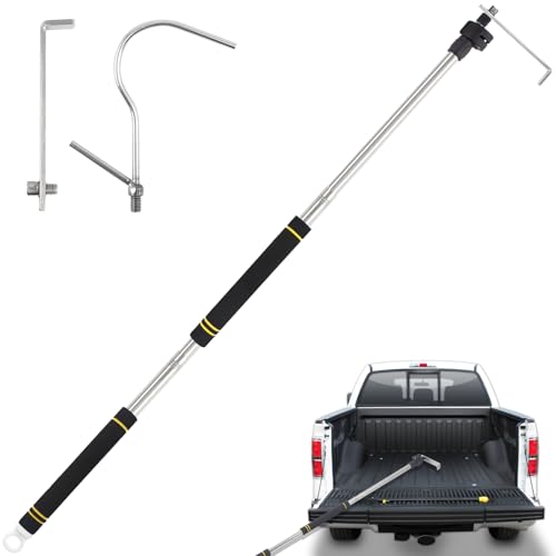 UEGHNS Truck Bed Grabber Tool, Truck Cargo Grabber Reach Retriever Tool 34-70' Thickened Stainless Sturdy Truck Cargo Retrieval Pole with Two Hooks efficient, Convenient and Portable.