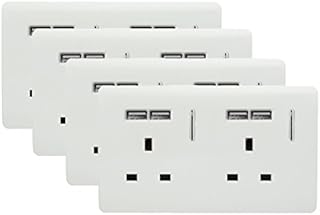 Trendi Switch 2 Gang 4 Port Artistic Modern Glossy 13 Amp Short Switched USB Plug Socket White (4 Pack)