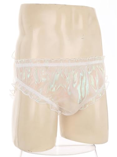 TiaoBug Men's Organza Sheer Frilly Underwear Sissy Glitter Briefs Crossdress Transgender Panties4