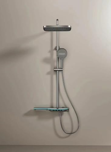 BHM Rain Shower System Bathroom Shower Fixtures Wall Mounted Shower Faucet Set 3 Function withLed light- main body,pipe,overhead shower,hand shower,connection accessories -