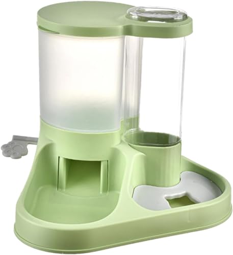 Image of Dog Bowl, 2 in 1 Automatic Cat Food and Water Bowl Set with Water Dispenser and Stainless Steel Bowl for Cats and Small Dogs Automatic Water Feeder Water Drinker (Green)