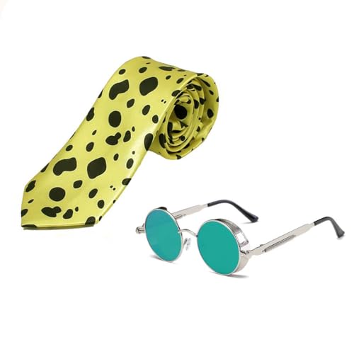 Ealipoi Nanami Tie Anime Kento Nanami Glasses Cosplay Yellow Green Accessories 2PCS (silver)