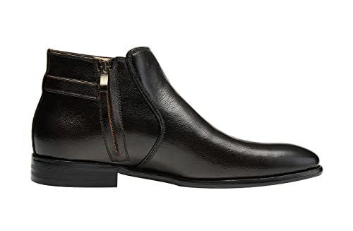 Image of Santimon Mens Ankle Boots Leather Strap Buckle Boots Side Zip Brown Business Dress Casual Boots For Men