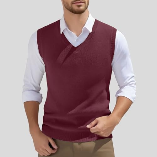 Men's Sweater Vest Spring Vintage Sleeveless Knitted V Neck Pullover Waistcoat Knitwear3