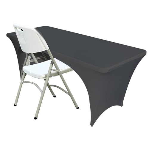 Spandex Tablecloth [6FT, Black] for Rectangle Tables with Open Back,Elastic Massage, Washable, Wrinkle Resistant Stretchable Table Cover for Wedding, Banquet, Vendor Stand & Parties [183Lx76Wx76H] cm
