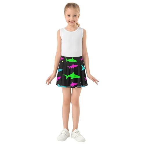 Girls' Shorts Athletic Skorts Kids Tennis Skirts Children Pleated Skort Colorful Sharks Black 3t3