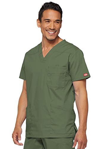 Image of Dickies Mens V-Neck Scrub Top with 5 Pockets - Medical & Nursing Uniform Shirt, Side Vents - 81906